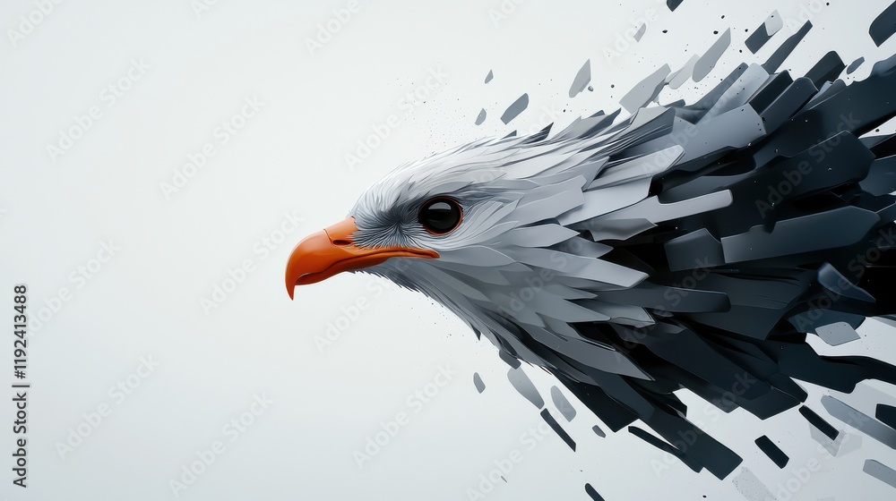 Obraz premium Tactics Options Insight section.. Abstract eagle illustration with dynamic fragments and a minimalist background.