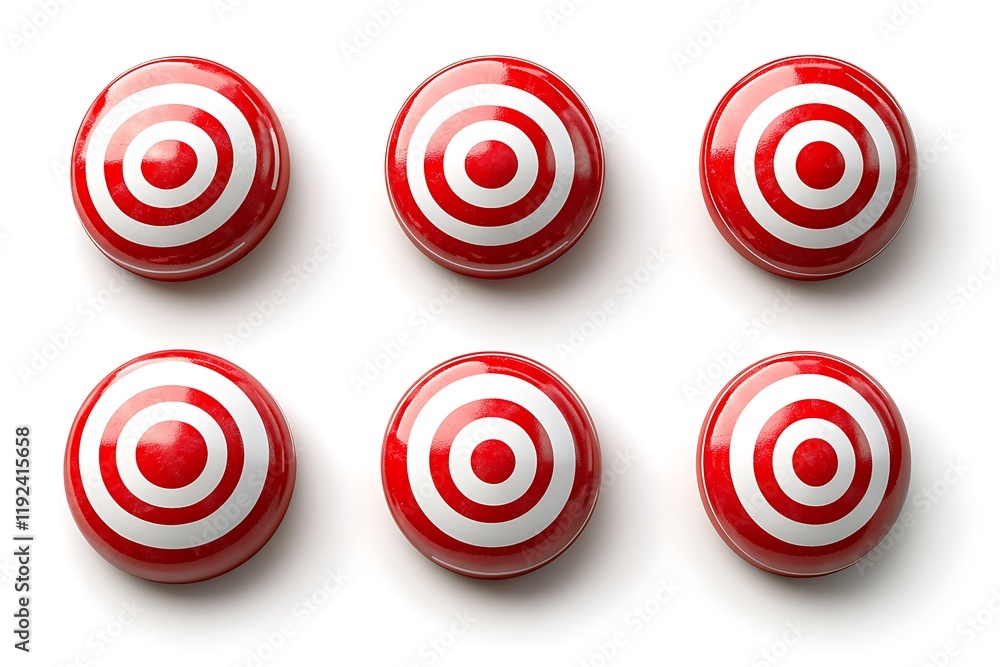Six Red Target Icons on White Background Six Red Target Icons on White Background