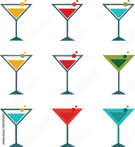 isolated  martini glasses icon Vector, martini glasses Silhouette,color  martini glasses icon set, black martini glasses for logo,color martini glasses Vector illustration, Vector Graphic, EPS 10 , cl