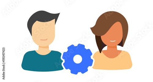 Relationships tune up therapy icon vector, improve friendship relation customization modern flat graphic, customer people connection problem development optimization cog wheel gear configuration image