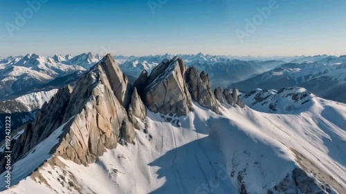 Flight above the snowy mountains