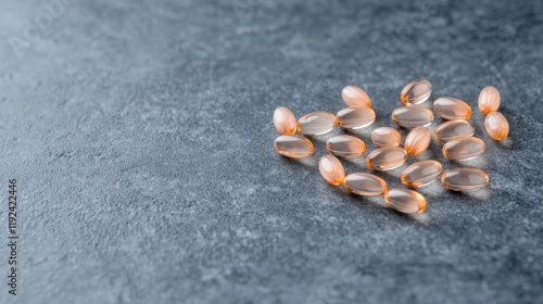 A close up shot of omega 3 fish oil capsules forming a heart shape, emphasizing the cardiovascular benefits and health conscious approach to well being. photo