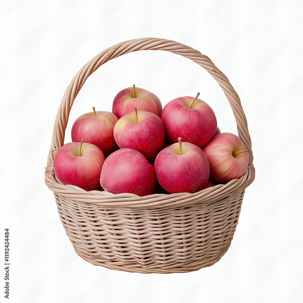 A basket full of freshly picked apples, rustic style, detailed digital painting, vibrant colors, isolated on white background A basket full of freshly picked apples, rustic style, detailed digital painting, vibrant colors, isolated on white background