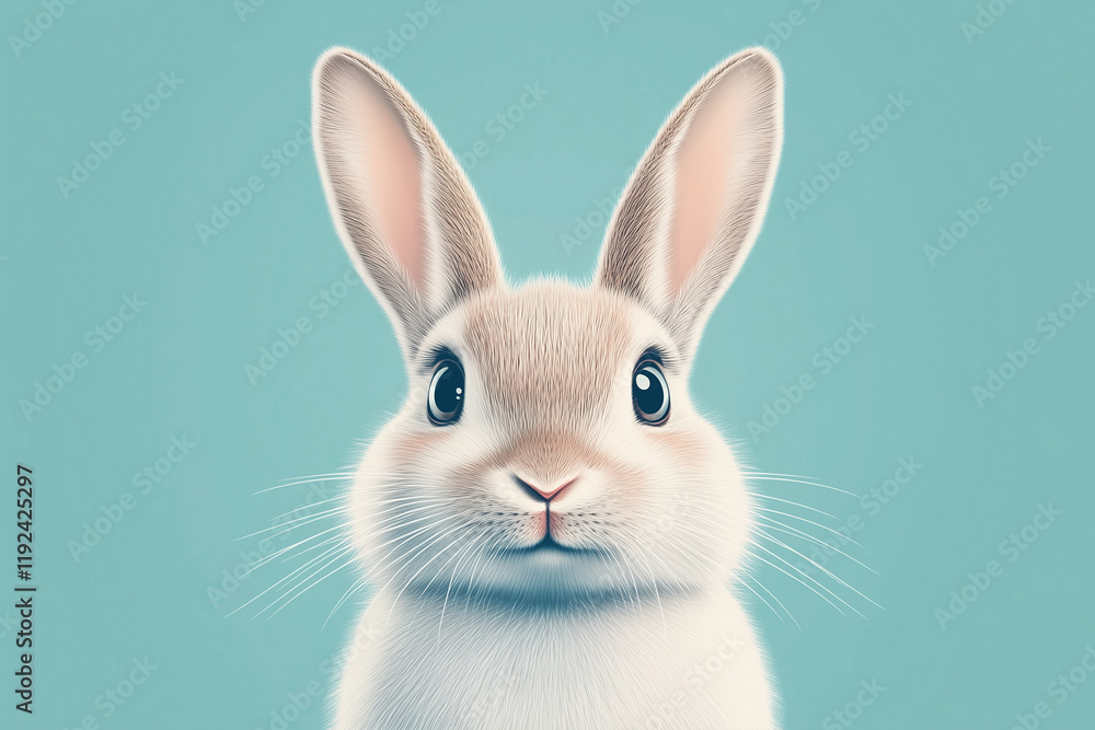 Obraz premium Adorable fluffy bunny with a soft blue background 