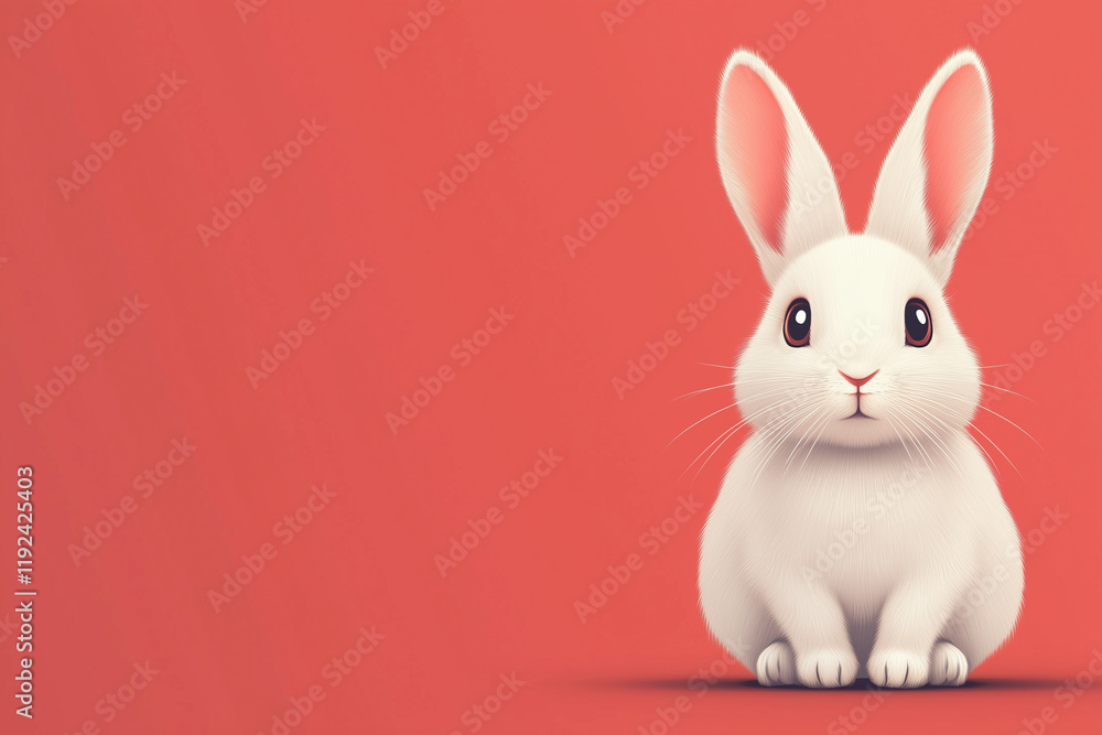 Obraz premium Adorable white rabbit illustration with a modern style. Copy space.