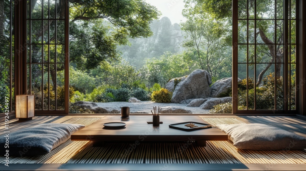 Open-air space with scenic greenery and natural stones Open-air space with scenic greenery and natural stones