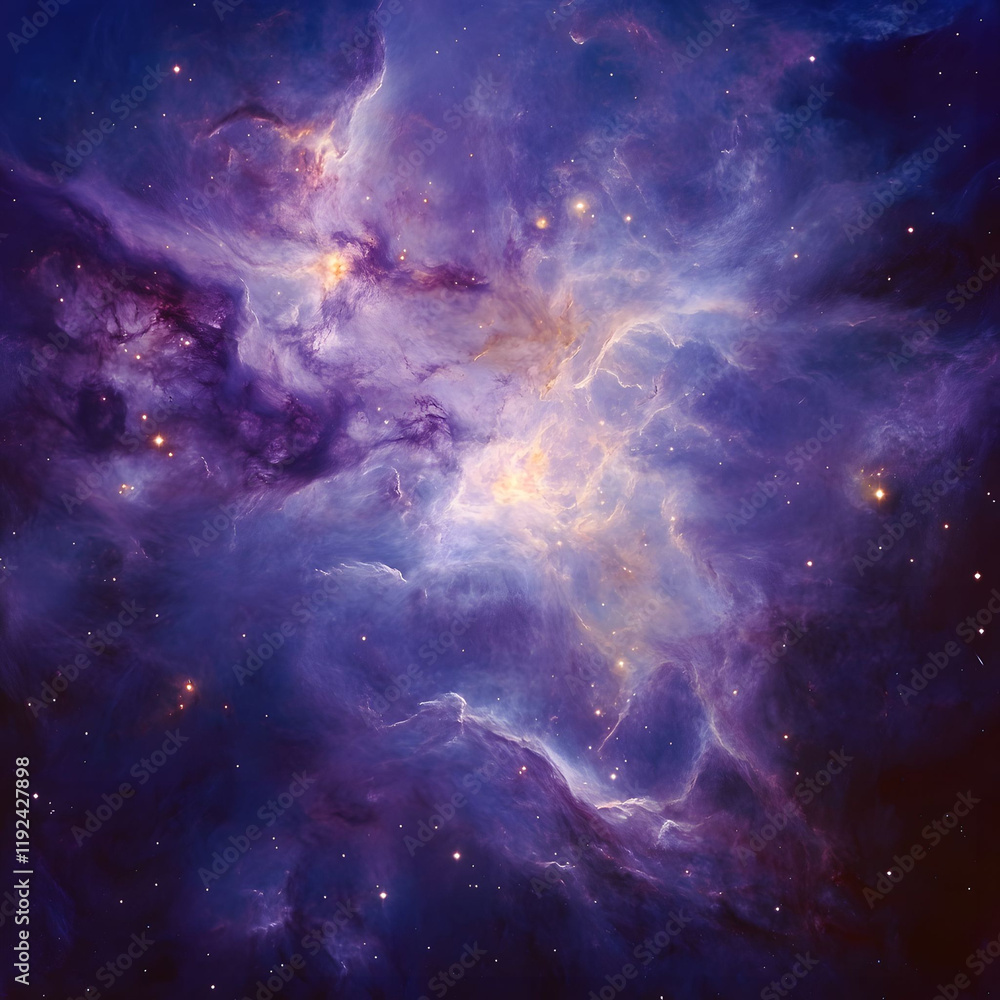 Fototapeta premium Cosmic Nebula: A Celestial Tapestry of Purple and Gold