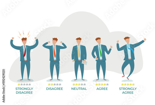 Employee feedback illustration with character and changing tie colors