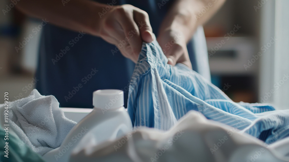 Close-up of hands picking up a freshly laundered shirt, fabric softener sheets nearby—ideal for laundry product ads, cleaning blogs, or home care promotions.
Close-up of hands picking up a freshly laundered shirt, fabric softener sheets nearby—ideal for laundry product ads, cleaning blogs, or home care promotions.