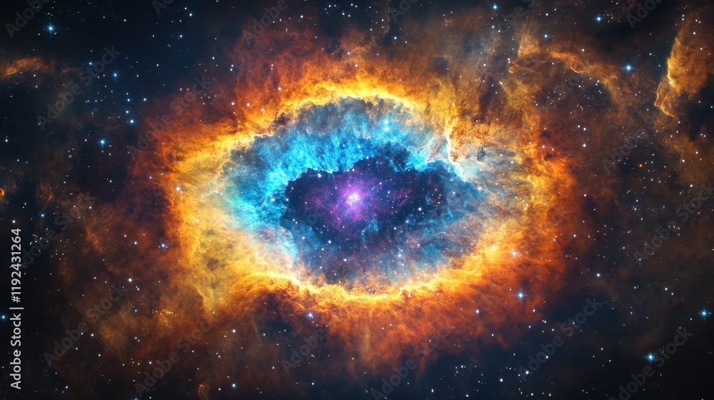 Naklejka premium Majestic Helix Nebula in Deep Space with Vibrant Colors and Starfield Background.