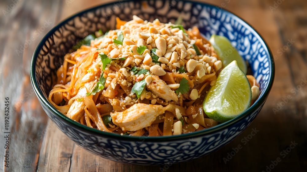 Delicious Chicken Pad Thai Noodles in Bowl