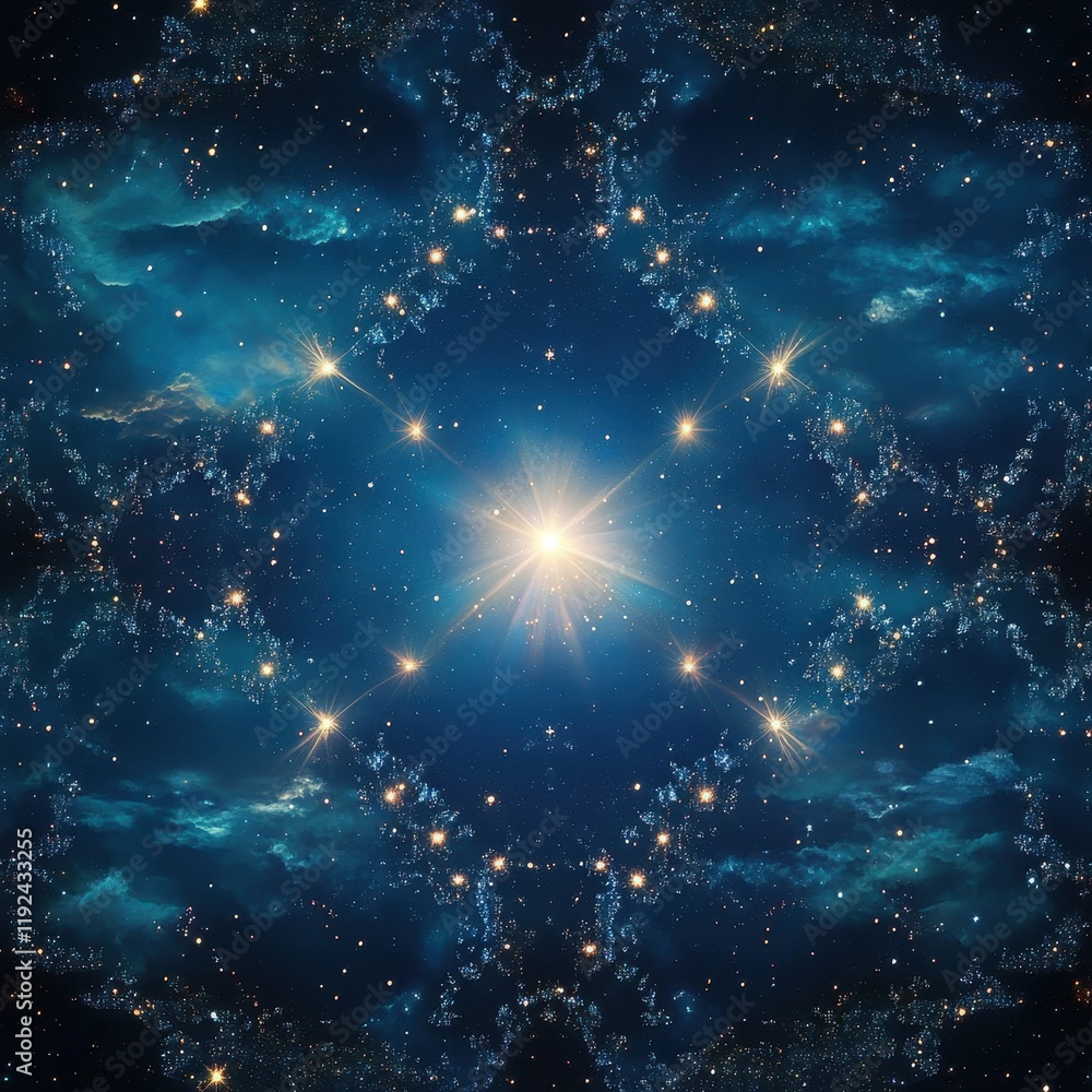 Fototapeta premium Luminous Starburst Nebula with Geometric Pattern in Deep Space