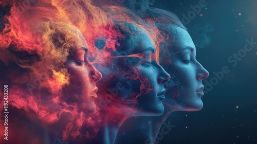 Ethereal Transformation: A Symphony of Faces in Fire and Smoke