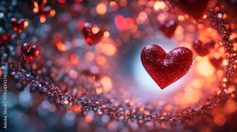 Sparkling red hearts swirl in a romantic background for Valentine's Day celebration Sparkling red hearts swirl in a romantic background for Valentine's Day celebration