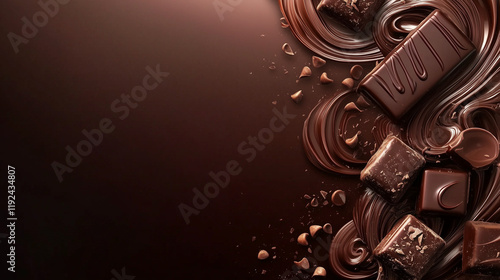 World Chocolate Day Concept: Beautiful Dark Chocolate Display with Banner Space for Creative Design and Messaging
 photo