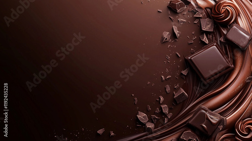 World Chocolate Day Concept. Various chocolates in dark color. Space for text. Banner, background, template. Happy chocolate day. photo