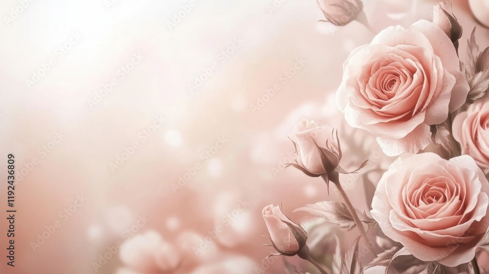 Soft Pink Roses with Bokeh Lights, Romantic Floral Background. Soft Pink Roses with Bokeh Lights, Romantic Floral Background.