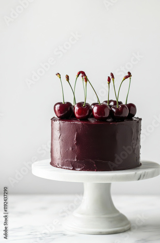 delicious dark red cherry cake with fruit on the top