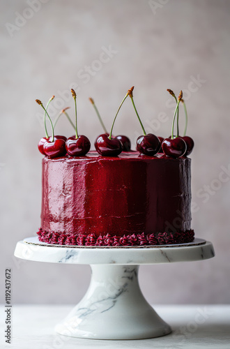 delicious dark red cherry cake with fruit on the top