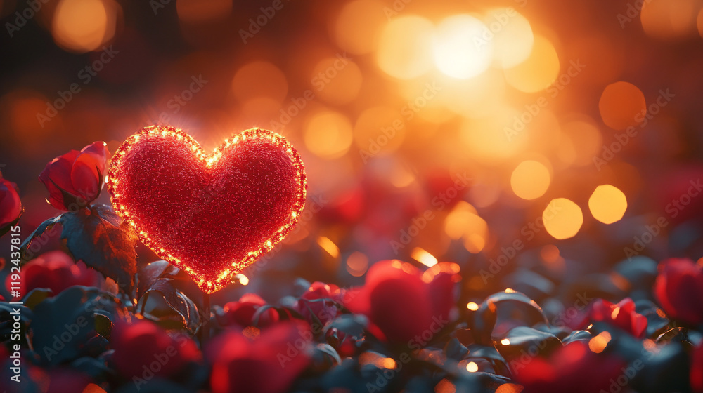 Romantic heart shaped decor surrounded by red roses for Valentine's Day celebration Romantic heart shaped decor surrounded by red roses for Valentine's Day celebration