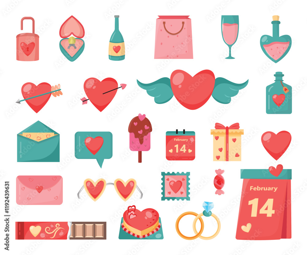 Vector Set of Valentine Love Elements Illustration for Romantic Designs Vector Set of Valentine Love Elements Illustration for Romantic Designs