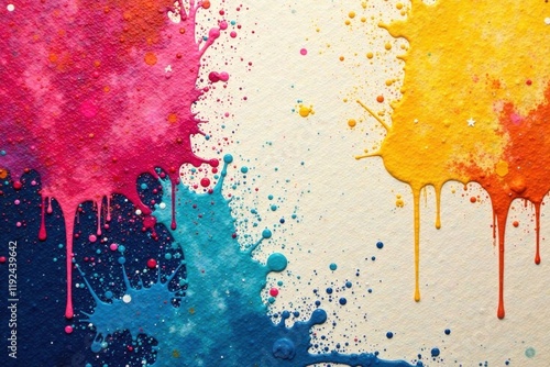 Vibrant Splashes of Color on a Textured Canvas A Dynamic Abstract Painting Featuring Bold Hues and Energetic Drips