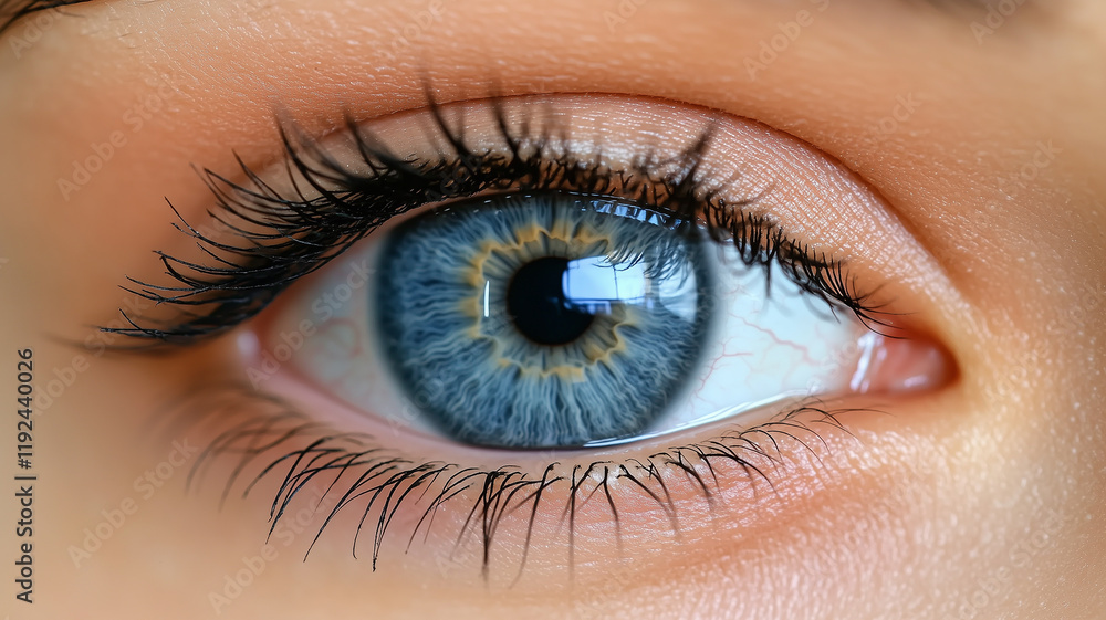 Captivating Blue Iris: A mesmerizing close-up of a vibrant blue eye, showcasing intricate details of the iris, pupil, and long dark lashes. The image evokes depth, beauty, and intrigue. Captivating Blue Iris: A mesmerizing close-up of a vibrant blue eye, showcasing intricate details of the iris, pupil, and long dark lashes. The image evokes depth, beauty, and intrigue.