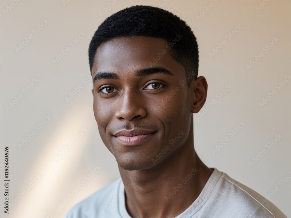 Obraz premium headshot of a handsome young black man, wearing a t shirt, clean background