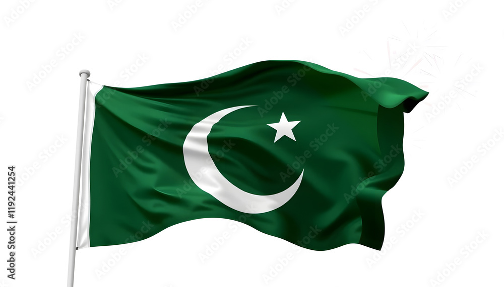 Pakistani Flag waving. Pakistan national day 14th of August concept.