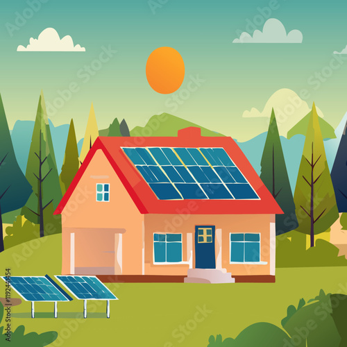 Obraz na płótnie solar panels on the roof
on the single-family home future environment vector clip art design illustration w salonie
