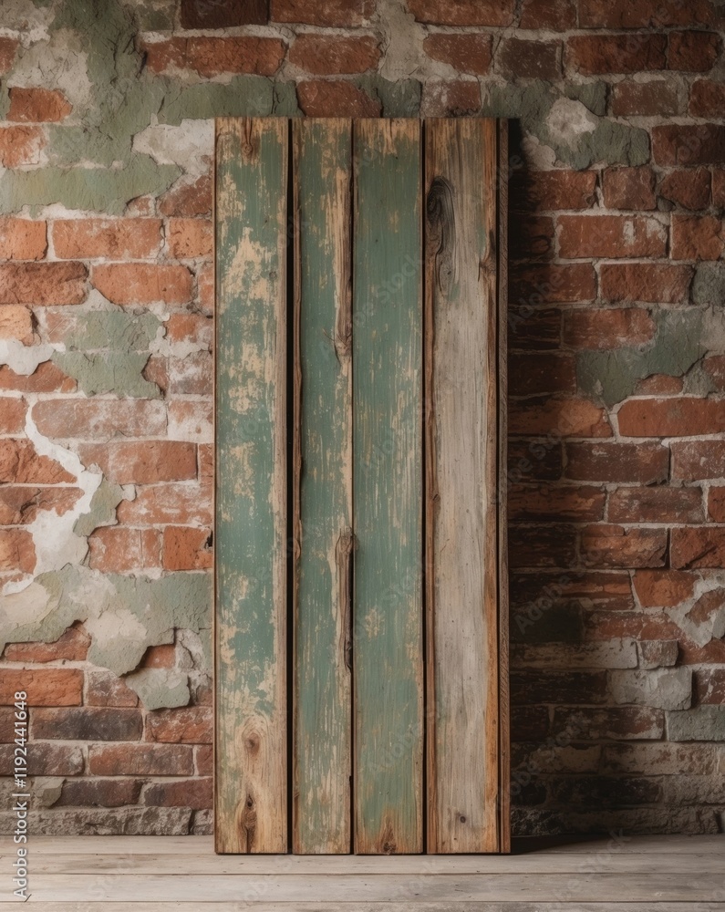 Naklejka premium Rustic Weathered Sign on Aged Brick Wall