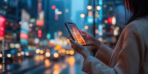 Woman using smartphone in a city