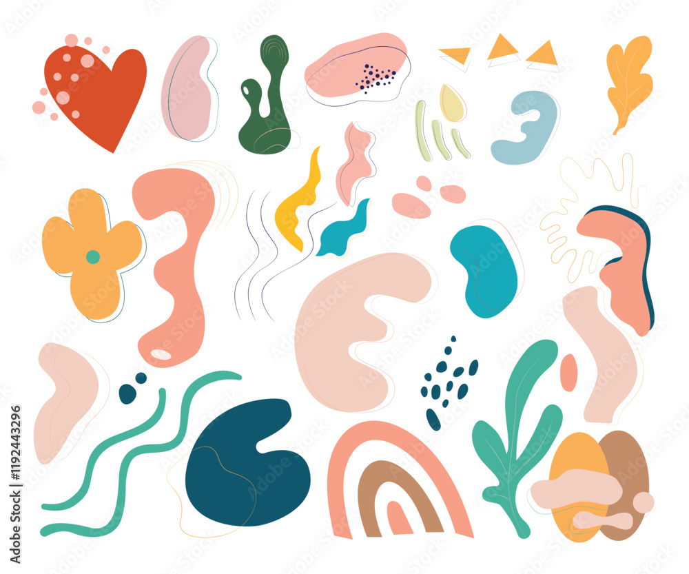 Naklejka premium Set of Hand Drawn Colorful Organic Shapes Vector Illustration