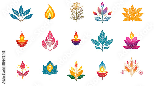 Intricate designs of festive candles and floral motifs for celebrations