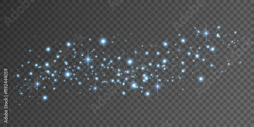 Glowing particles with stars isolated on dark transparent background. Bright blurred lights. Abstract light effect. Glares and flares. Vector illustration. EPS 10