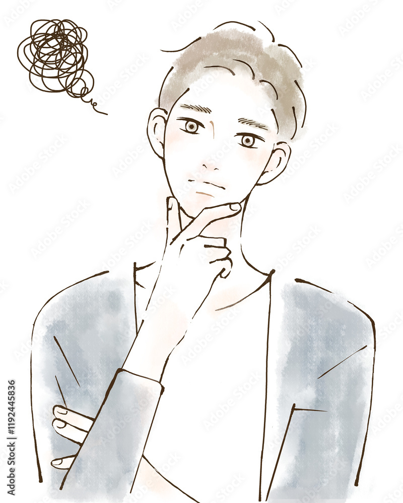 悩む表情の男性のイラスト 悲しい ショック