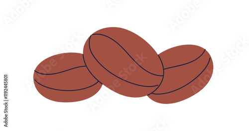 Roasted coffee beans. Coffe grains, aromatic caffeine seeds for natural Brazil espresso, morning energy. Organic ingredient icon. Flat graphic vector illustration isolated on white background