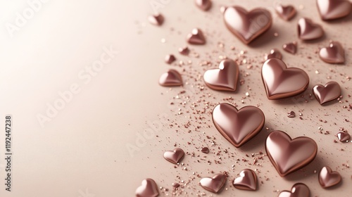 Chocolate hearts on pink backdrop, Valentine's Day concept, copy space