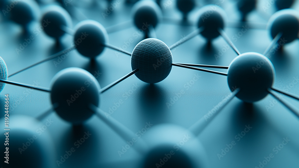 Network Connection: Abstract image of interconnected spheres representing a network, signifying global connectivity, data flow, and digital communication. Network Connection: Abstract image of interconnected spheres representing a network, signifying global connectivity, data flow, and digital communication.
