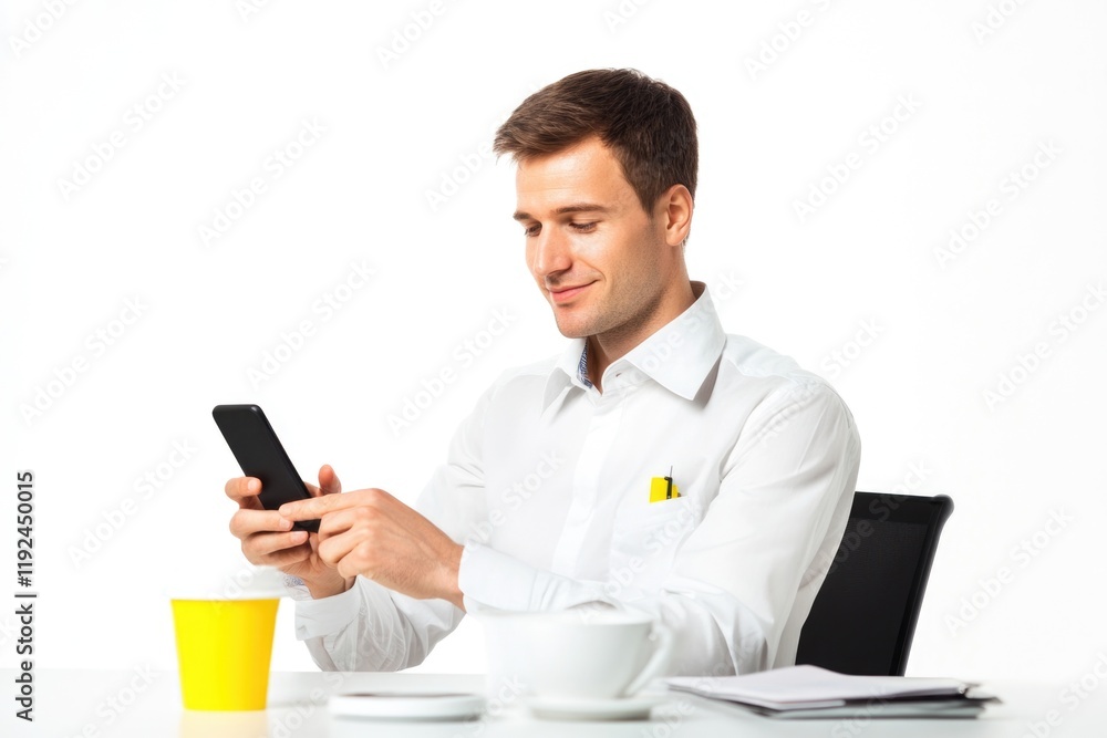 A person sitting at a table looking at their mobile device A person sitting at a table looking at their mobile device