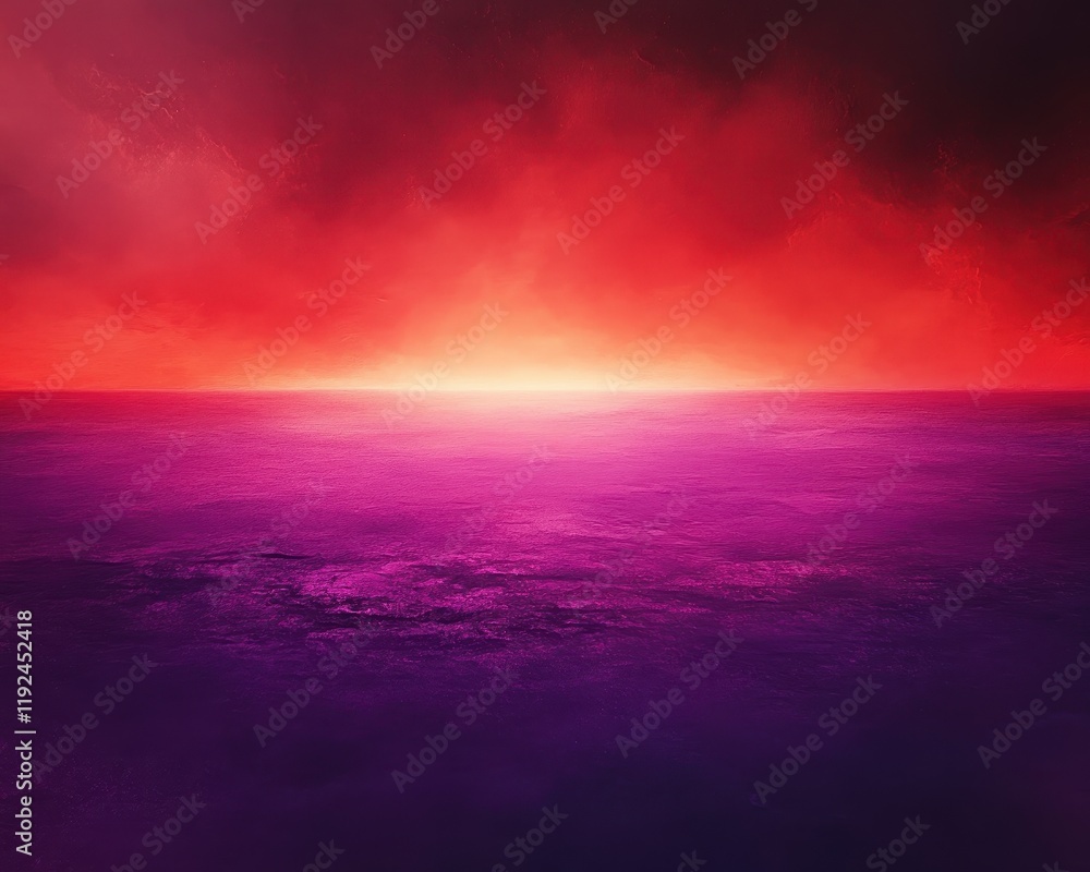 Fototapeta premium Dramatic Horizon Fiery Sky Meets Deep Violet Ocean, Abstract Landscape.