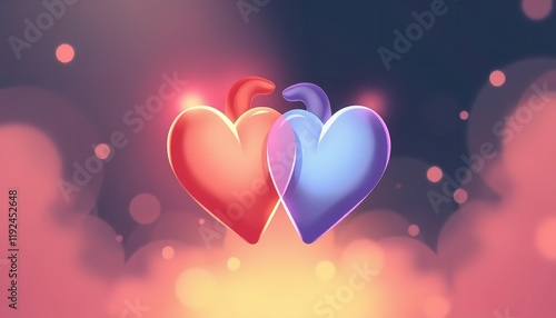 Romantic Red and Blue Glass Hearts Abstract Valentine's Day Design Illustration love glow blur soft pink image shiny     photo