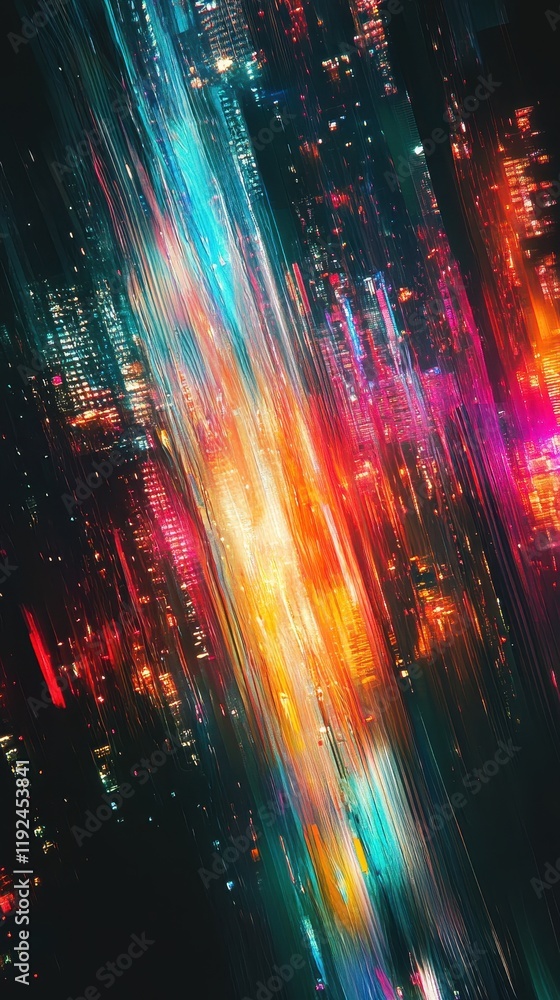 Fototapeta premium Abstract Cityscape at Night with Streaking Lights and Vibrant Colors.