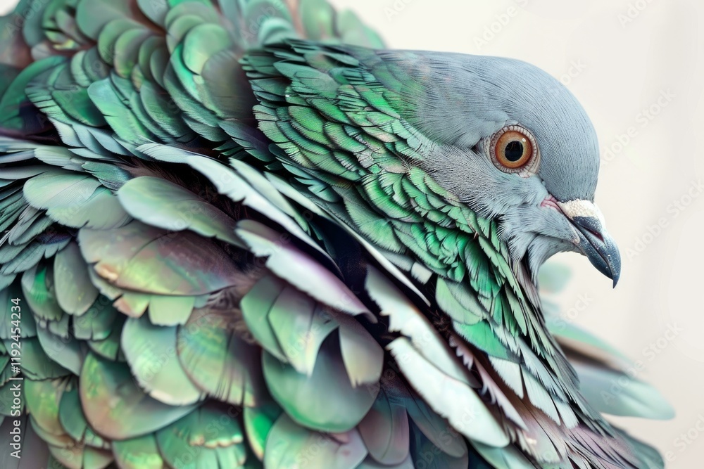 Obraz premium Close up of nicobar pigeon showing iridescent green and purple feathers