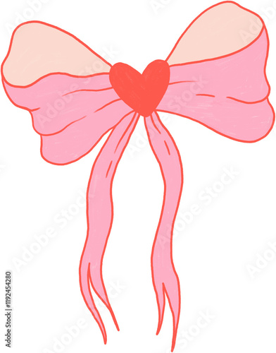 Vanelnine's Day Illustration, Pink bow with a heart-shaped centerpiece
