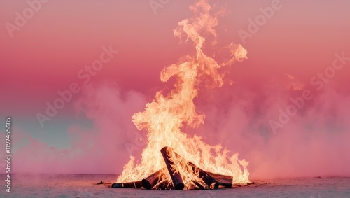 fire historical past with space for layout toned fiery pink sky with flame effect photo