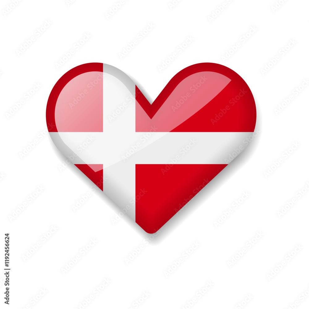 Denmark - Shiny Flag in the Form of Heart. Vector Illustration. Denmark - Shiny Flag in the Form of Heart. Vector Illustration.