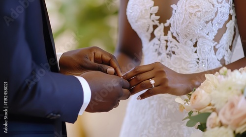 Elegant Wedding Ceremony with Couple Exchanging Rings in Nature