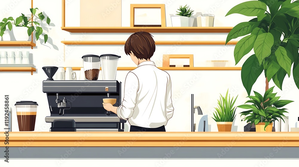 Charming Vector Scene of a Clean White Coffee Shop Interior Charming Vector Scene of a Clean White Coffee Shop Interior