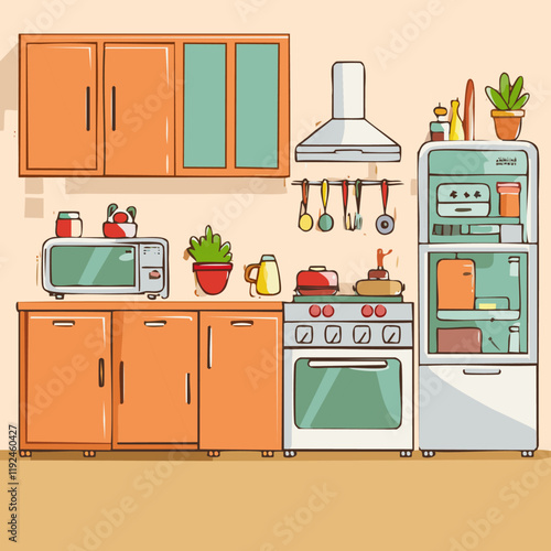 minimal kitchen interior with appliances on the counter vector clip art icon design